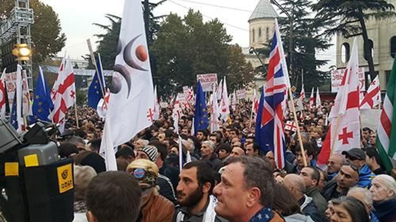 Georgians protest Russia-Abkhazia joint military forces
