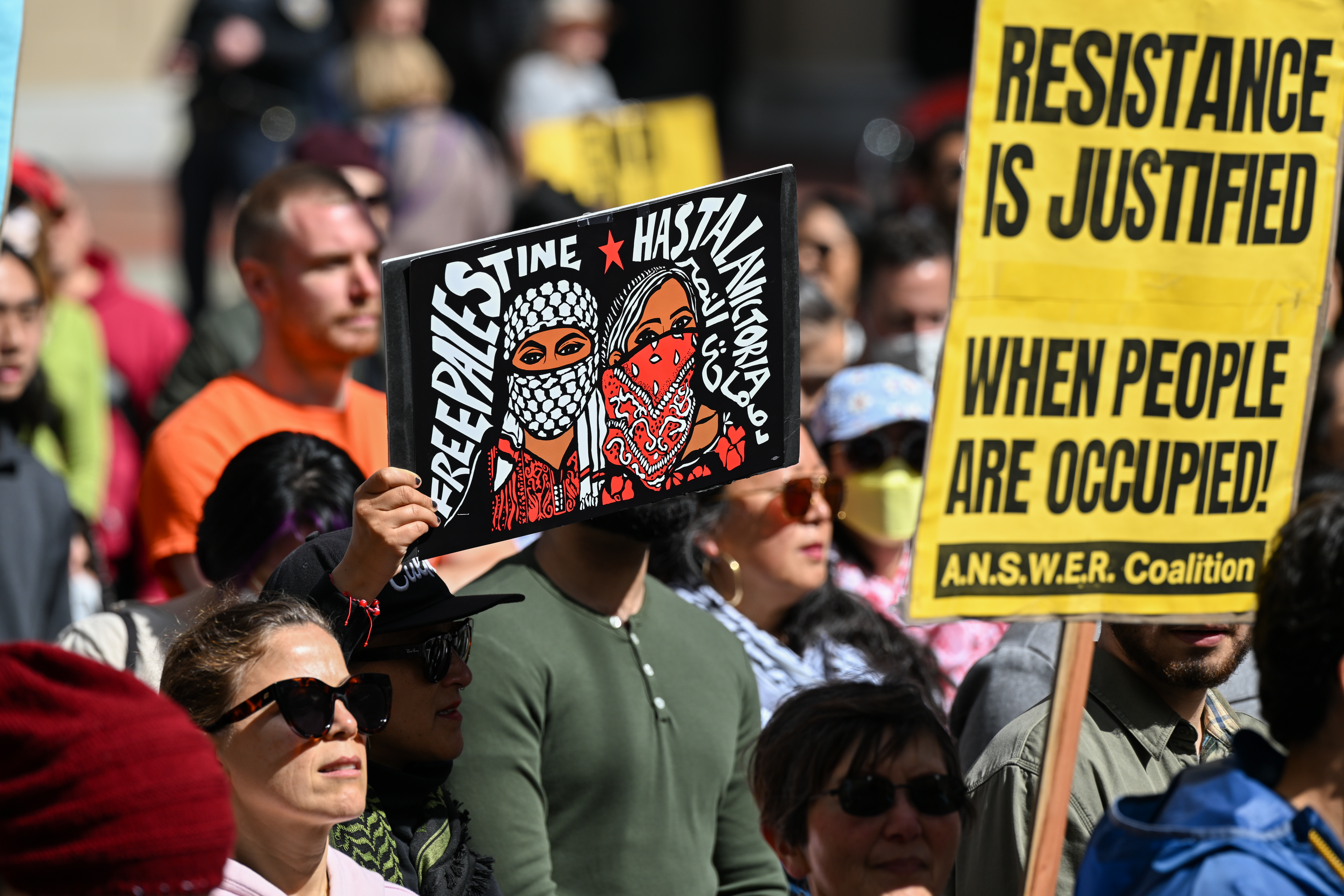 Pro-Palestinian demonstrators in San Francisco rally against Israeli attacks