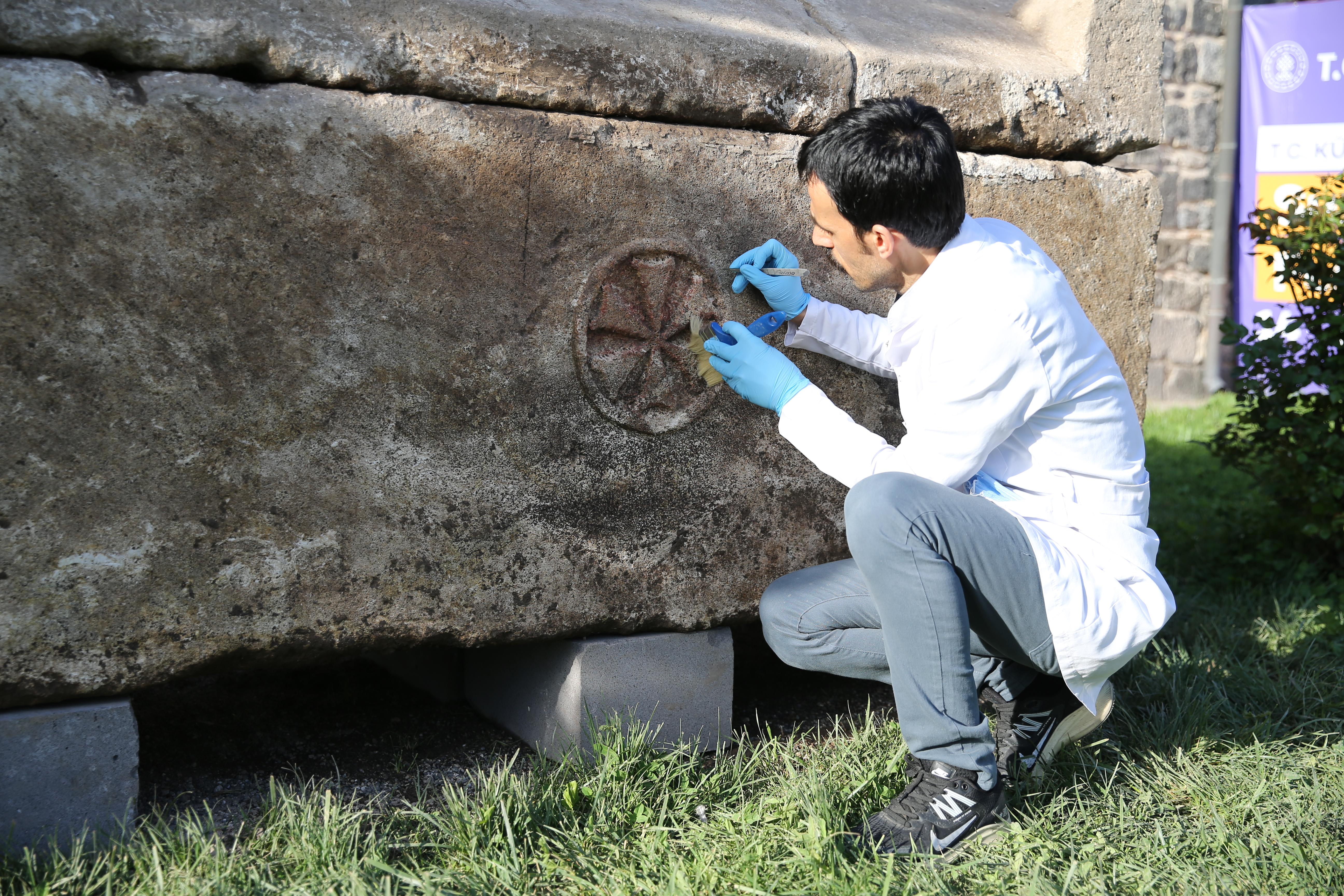 Roman sarcophagus with a 'Maltese Cross' found in Diyarbakir